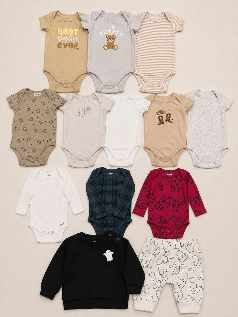 Baby Neutral & Stone Short Sleeve One-Piece Bodysuit - Packable Style